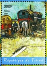 Postage stamp printed in Chad shows Parking Gypsy Caravan, Vincent Van Gogh serie, circa 2001