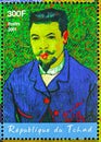 Postage stamp printed in Chad shows Portrait of Felix Rey, Vincent Van Gogh serie, circa 2001