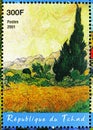 Postage stamp printed in Chad shows Wheat Field with Cypresses, Vincent Van Gogh serie, circa 2001