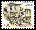 Postage stamp printed in Chile shows Incline railroad - Valparaiso, Transport definitive serie, circa 1989