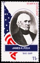 Postage stamp printed in Cinderellas shows Portrait of James Polk, Great americans serie, circa 1988