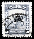 Postage stamp printed in Colombia shows Street in BogotÃÂ¡ - overprinted, 60 Colombian centavo, Issues for AVIANCA Airline serie,