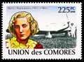 Postage stamp printed in Comoros shows Beryl Markham (1902-1986), Mini sheet Pilots, Aviators serie, circa 2009
