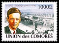 Postage stamp printed in Comoros shows Charles Lindbergh (1902-1974), Mini sheet Pilots, Aviators serie, circa 2009