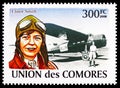 Postage stamp printed in Comoros shows Elinor Smith, Mini sheet Pilots, Aviators serie, circa 2009