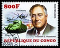 Postage stamp printed in Congo shows Franklin D. Roosevelt, 70th anniversary of Victory in War World II serie, circa 2015 Royalty Free Stock Photo