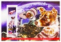 Postage stamp printed in Cote d`Ivoire shows Laika, Sputnik 2, 60th anniversary of Sputnik 2 launching serie, circa 2017