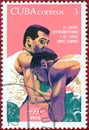 Postage stamp printed in Cuba with a picture of a boxers, with the inscription `12th Central American and Caribbean games