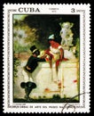 Postage stamp printed in Cuba shows \'Gallantry\', P.Landaluze, Paintings from the National Museum (1973) serie, circa 1973 Royalty Free Stock Photo