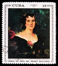 Postage stamp printed in Cuba shows Mrs. Edward Foster, by Thomas Lawrence, Paintings from the National Museum (1970) serie, circa