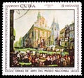 Postage stamp printed in Cuba shows Puerta del Sol, Madrid by Luis Paret y Alcazar, Paintings from the National Museum (1970)