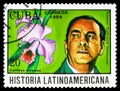 Postage stamp printed in Cuba shows Romulo Gallegos, Latin american history serie, circa 1989