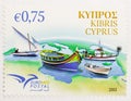 Postage stamp printed in Cyprus shows Boats, EuroMed Postal serie, circa 2015