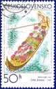 Postage stamp printed in Czechoslovakia, `Delivery of fruits on the water on a boat`, by Cyril Bouda 1901 - 1984