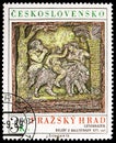 Postage stamp printed in Czechoslovakia shows Faun and Satyr, sculptured panel, 16th century, Prague Castle serie, circa 1976