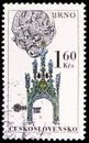 Postage stamp printed in Czechoslovakia shows Gothic Town Hall Tower, Brno, House signs and portals serie, circa 1970
