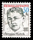 Postage stamp printed in Czechoslovakia shows Jaroslav Hasek 1882-1923, writer, Personality Anniversary serie, circa 1983