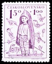 Postage stamp printed in Czechoslovakia shows Shepherd, For Children serie, circa 1948