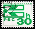 Postage stamp printed in Czechoslovakia shows Symbol for postcode, 30 h - Czechoslovak halÃÂ©Ãâ¢, Scroll`s payroll stamps serie,