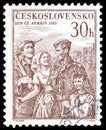 Postage stamp printed in Czechoslovakia shows Workers, Soldier and Pioneer, Day of the Czechoslovak Army 1955 serie, circa 1955