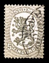 Postage stamp printed in Finland shows Definitive series I: Lion type m/17, Model Saarinen serie, circa 1919