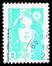 Postage stamp printed in France shows Marianne of Briat, 0.20 French franc, serie, circa 1990