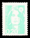 Postage stamp printed in France shows Marianne of Briat, 0.20 - French franc serie, circa 1990