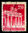 Postage stamp printed in Germany, Allied Occupation 1945-1949 shows Brandenburg Gate, American and British Zone serie, circa 1948