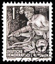 Postage stamp printed in Germany, Democratic Republic, shows Coal hewer, Five-year Plan serie, circa 1953 Royalty Free Stock Photo