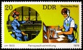 Postage stamp printed in Germany, Democratic Republic, shows Switchboard, Telephone Exchange and Telegraphic Transfer serie, circa Royalty Free Stock Photo