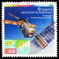 Postage stamp printed in Germany shows ERS-1 European Remote Sensing Satellite, Europa (C.E.P.T.) - Europe in Space serie, circa