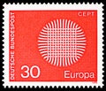 Postage stamp printed in Germany shows Flaming Sun, Europa C.E.P.T. serie, circa 1970 Royalty Free Stock Photo