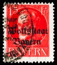 Postage stamp printed in Germany shows Freistaat overprint on King Ludwig III, Bavaria serie, circa 1919 Royalty Free Stock Photo