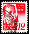Postage stamp printed in Germany shows Johann Peter Hebel, French Zone - Baden serie, circa 1948