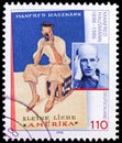 Postage stamp printed in Germany shows Manfred Hausmann and book cover, circa 1998