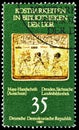 Postage stamp printed in Germany shows Mayan Manuscript detail, Saxon State Library Dresden, Treasures in Libraries of the GDR