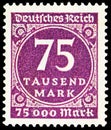 Postage stamp printed in Germany shows Value in Circle, Digits in a circle serie, 75000 German reichsmark, circa 1923