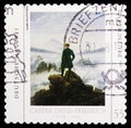 Postage stamp printed in Germany shows Wanderer above the Sea of Fog by Caspar David Friedrich, German Painting serie, circa 2011