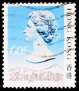 Postage stamp printed in Hong Kong shows Queen Elizabeth II, 60 Hong Kong cent, serie, circa 1987