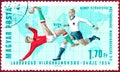 Postage stamp printed in Hungary with a picture of a football players, with the inscription `World Football Cup Switzerland 1954