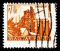 Postage stamp printed in Hungary shows Blast furnace, DiÃÂ³sgyÃâr, Buildings of the Five-Year-Plan in Budapest serie, circa 1953