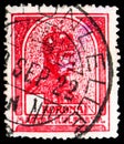 Postage stamp printed in Hungary shows King Franz Josef (1830-1916), Turul and Stephan's crown serie, 1 Hungarian korona, circa