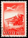 Postage stamp printed in Hungary shows Modern grain harvester, Modern Technology serie, circa 1950