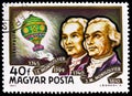 Postage stamp printed in Hungary shows Montgolfier brothers, History of Airships serie, circa 1977