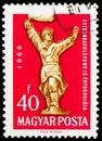 Postage stamp printed in Hungary shows Statue of Soviet Captain Ostapenko, Liberation of Hungary From German Occupation Forces