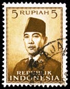 Postage stamp printed in Indonesia shows President Sukarno (1951-1953),  serie, circa 1951 Royalty Free Stock Photo