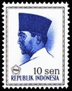 Postage stamp printed in Indonesia shows President Sukarno, serie, 10 Indonesian sen, circa 1966 Royalty Free Stock Photo