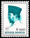 Postage stamp printed in Indonesia shows President Sukarno, serie, 8 Indonesian sen, circa 1966 Royalty Free Stock Photo