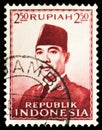 Postage stamp printed in Indonesia shows President Sukarno, 1951-1953 serie, 2.50 Rp - Indonesian rupiah, circa 1953 Royalty Free Stock Photo
