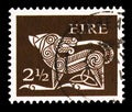 Postage stamp printed in Ireland shows Stylised Dog, 7th Century Brooch, Early Irish Art 1971-75 serie, circa 1971